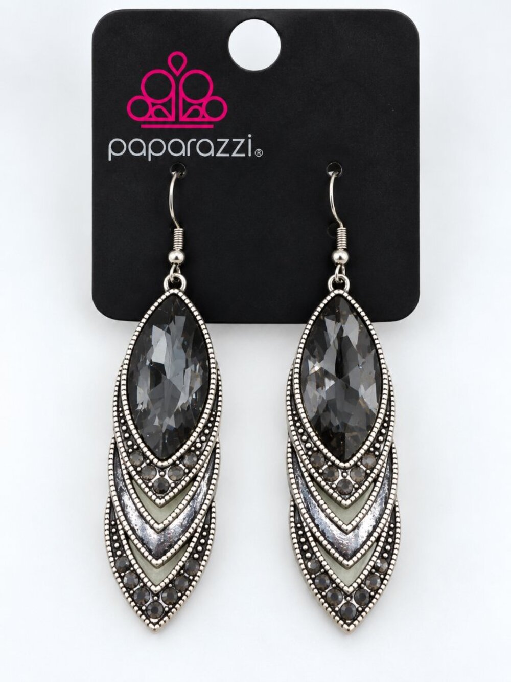 NWT Paparazzi Silver Tone Smoky Crystal Statement Drop Earrings